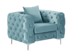 Poltrona chesterfield em veludo azul pastel e pés em metal EDWINA