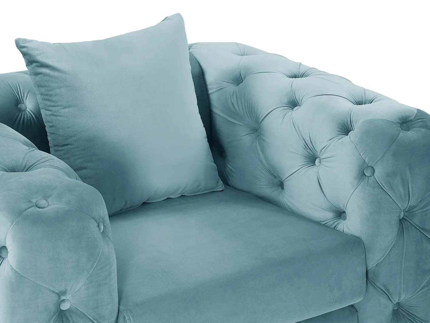 Poltrona chesterfield em veludo azul pastel e pés em metal EDWINA