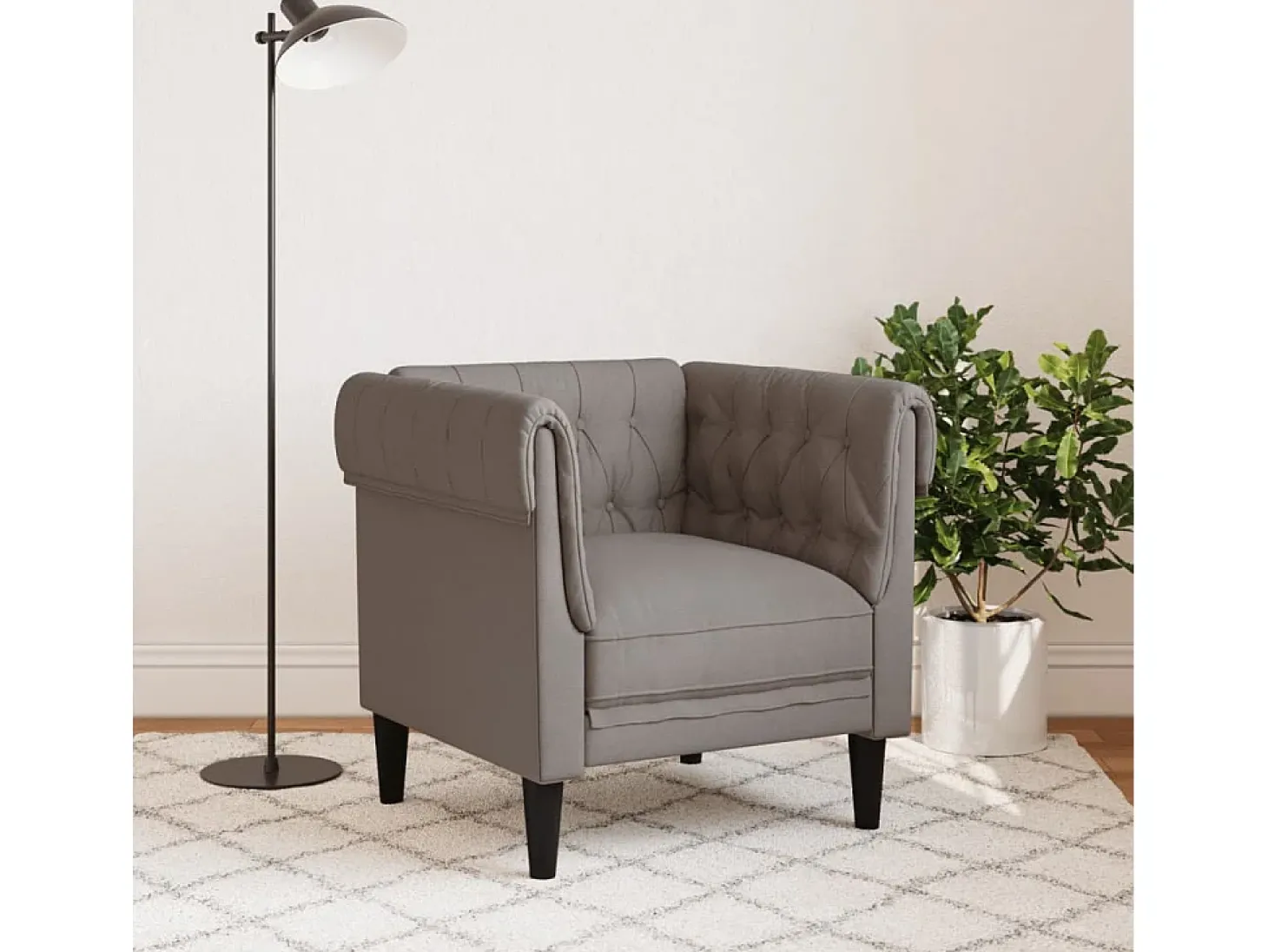 Poltrona chesterfield tecido cinzento-acastanhado PT856641