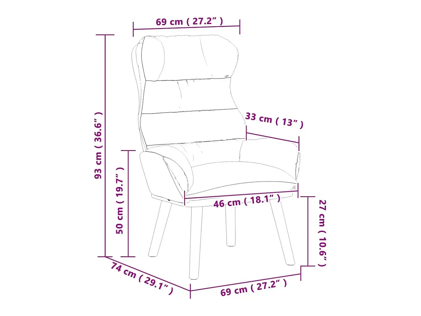 poltrona Cinzento-claro 69 x 74 x 93 cm Veludo