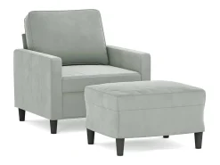 Poltrona com apoio de pés 60 cm veludo cinzento-claro PT797402