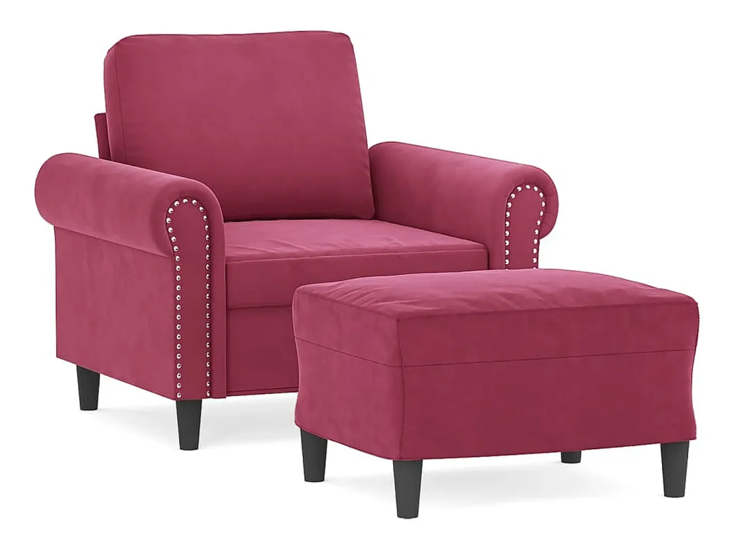 Poltrona com apoio de pés 60 cm veludo vermelho tinto PT500834