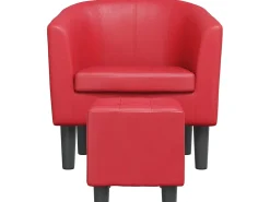 Poltrona com apoio de pés couro artificial vermelho PT539258