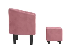 Poltrona com apoio de pés veludo rosa PT166407