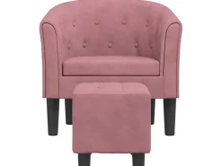 Poltrona com apoio de pés veludo rosa PT166407