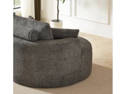 Poltrona com apoio lombar e encosto de cabeça, em tecido chenille cinzento.