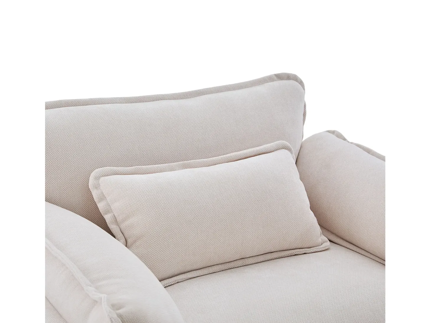 Poltrona com apoio para os pés e almofada com espaço de arrumação - Tecido chenille - Bege