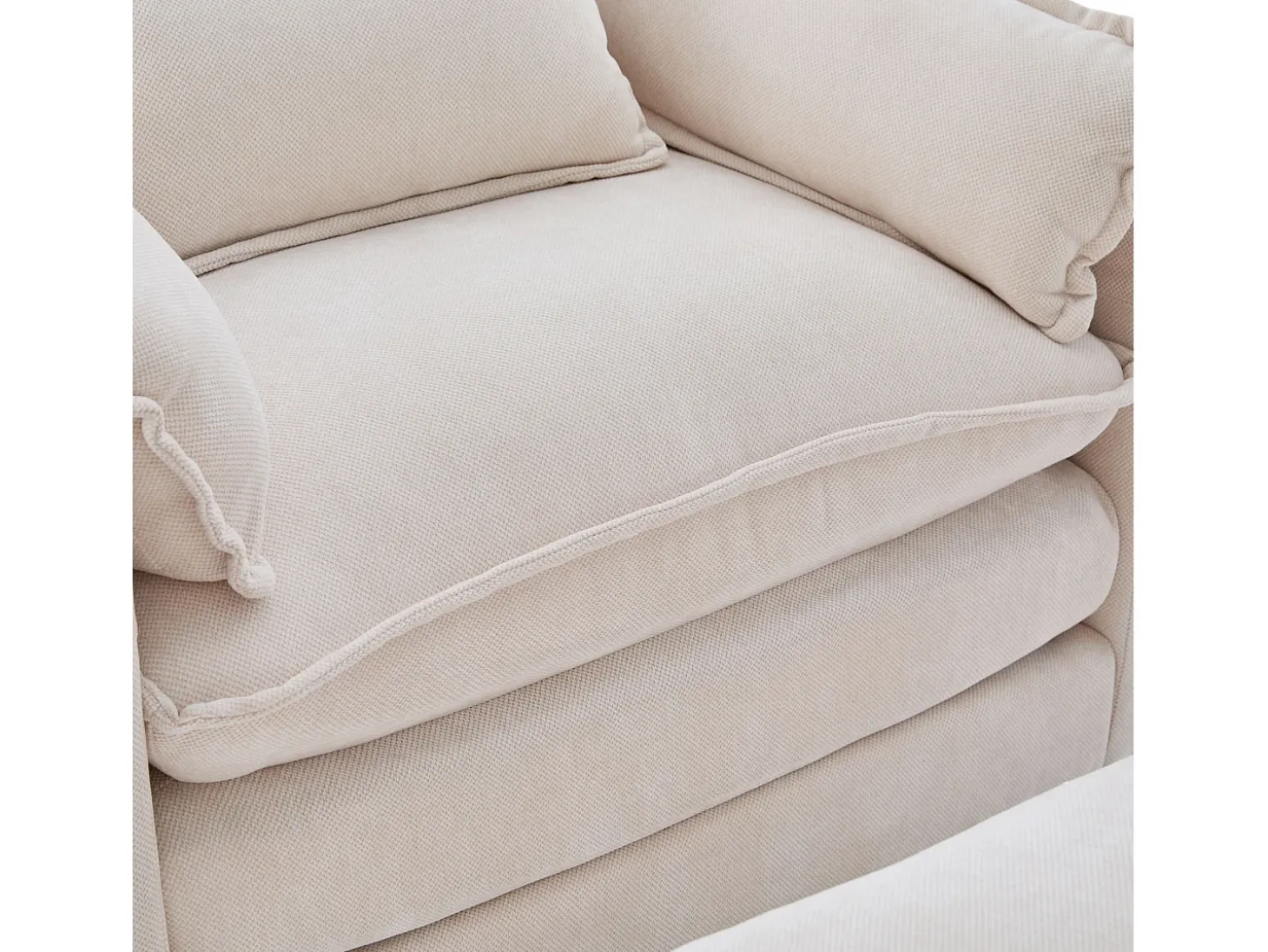 Poltrona com apoio para os pés e almofada com espaço de arrumação - Tecido chenille - Bege