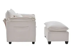 Poltrona com apoio para os pés e almofada com espaço de arrumação - Tecido chenille - Bege