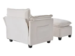 Poltrona com apoio para os pés e almofada com espaço de arrumação - Tecido chenille - Bege