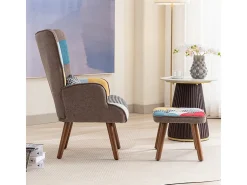 Poltrona com apoio para os pés - com padrão patchwork colorido - Multicolor
