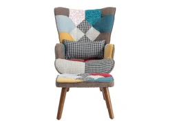 Poltrona com apoio para os pés - com padrão patchwork colorido - Multicolor