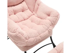 Poltrona com apoio para os pés - Estrutura em aço - Tecido rosa