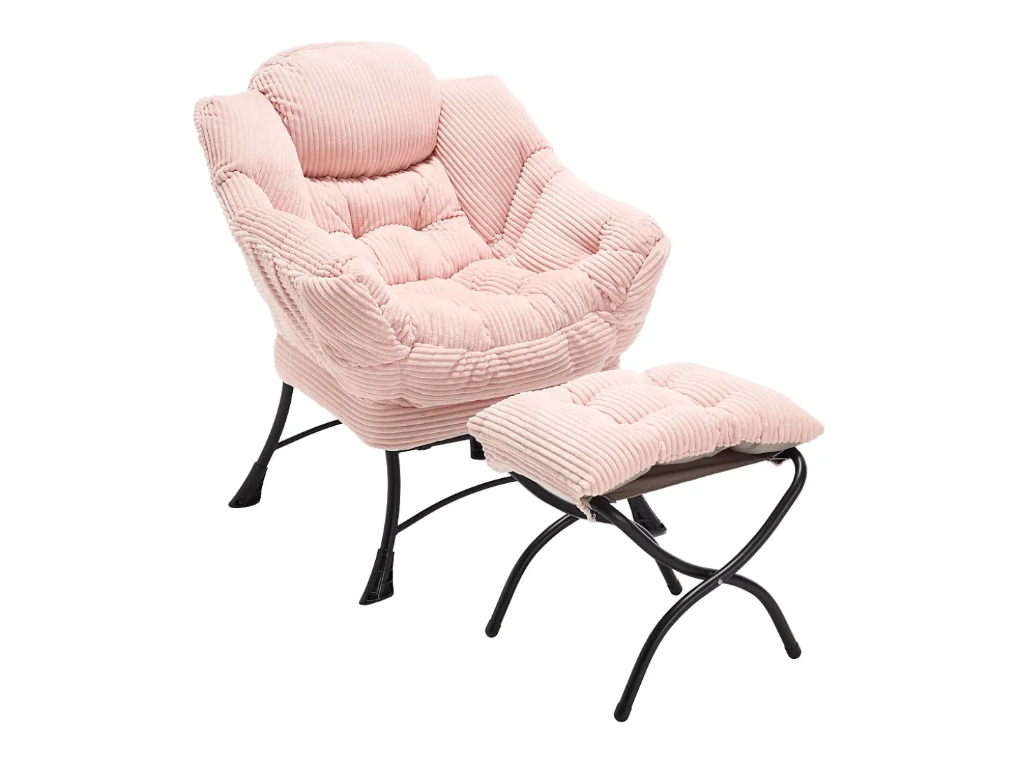 Poltrona com apoio para os pés - Estrutura em aço - Tecido rosa