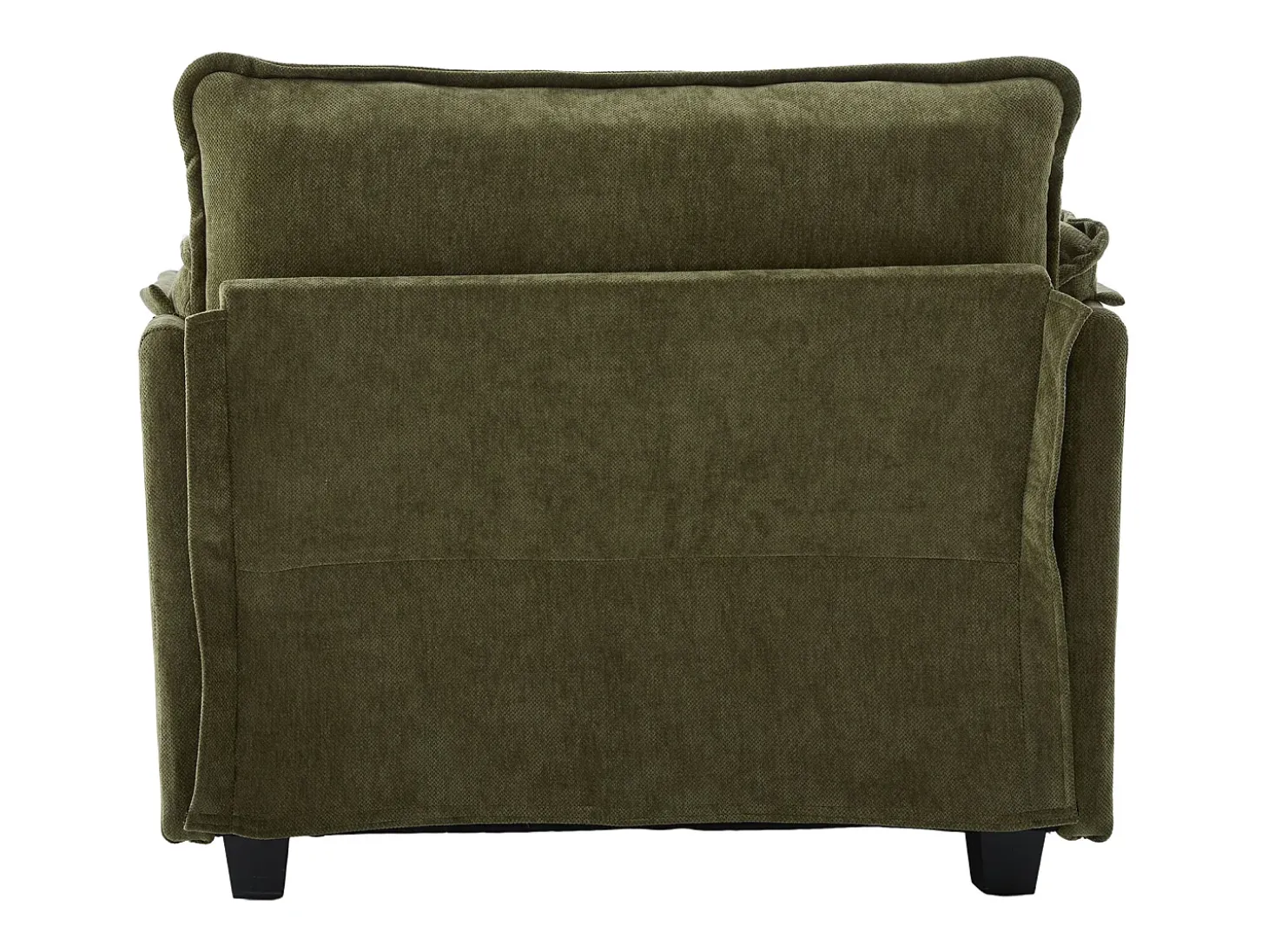 Poltrona com apoio para os pés e almofada com espaço de arrumação - Tecido chenille - Verde azeitona