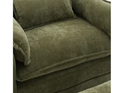 Poltrona com apoio para os pés e almofada com espaço de arrumação - Tecido chenille - Verde azeitona