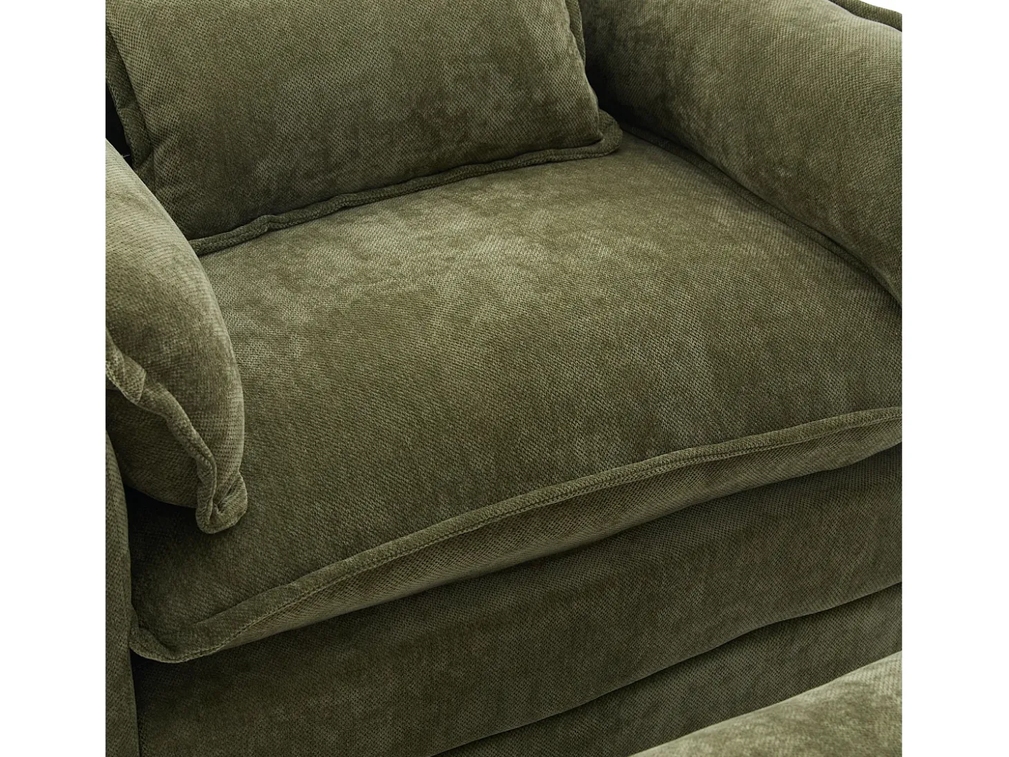 Poltrona com apoio para os pés e almofada com espaço de arrumação - Tecido chenille - Verde azeitona