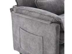 Poltrona com apoio para os pés e almofada com espaço de arrumação - Tecido chenille - Cinza