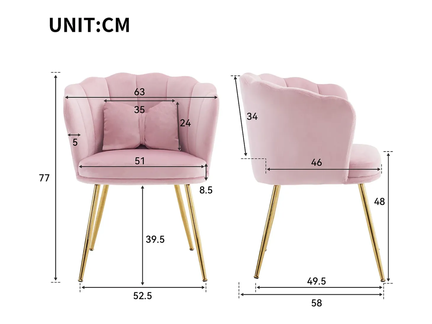 Poltrona com encosto em forma de pétalas, almofadas em forma de borboleta, veludo, ROSA
