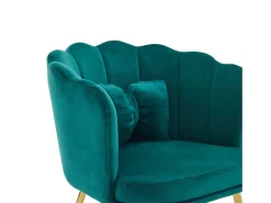 Poltrona com encosto em forma de pétalas, almofadas em forma de borboleta, veludo, Verde