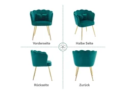 Poltrona com encosto em forma de pétalas, almofadas em forma de borboleta, veludo, Verde