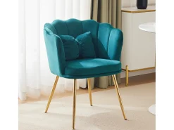 Poltrona com encosto em forma de pétalas, almofadas em forma de borboleta, veludo, Verde