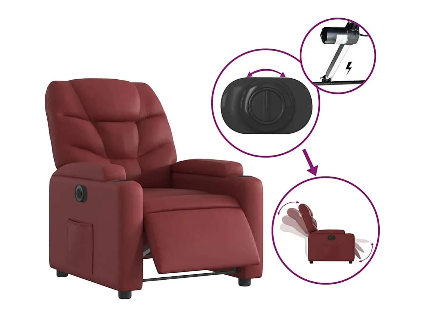 Poltrona Confortável | Poltrona reclinável elétrica couro artificial vermelho tinto SHL443400