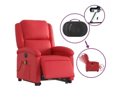 Poltrona Confortável | Poltrona reclinável elevatória elétrica couro artif. vermelho SHL716017
