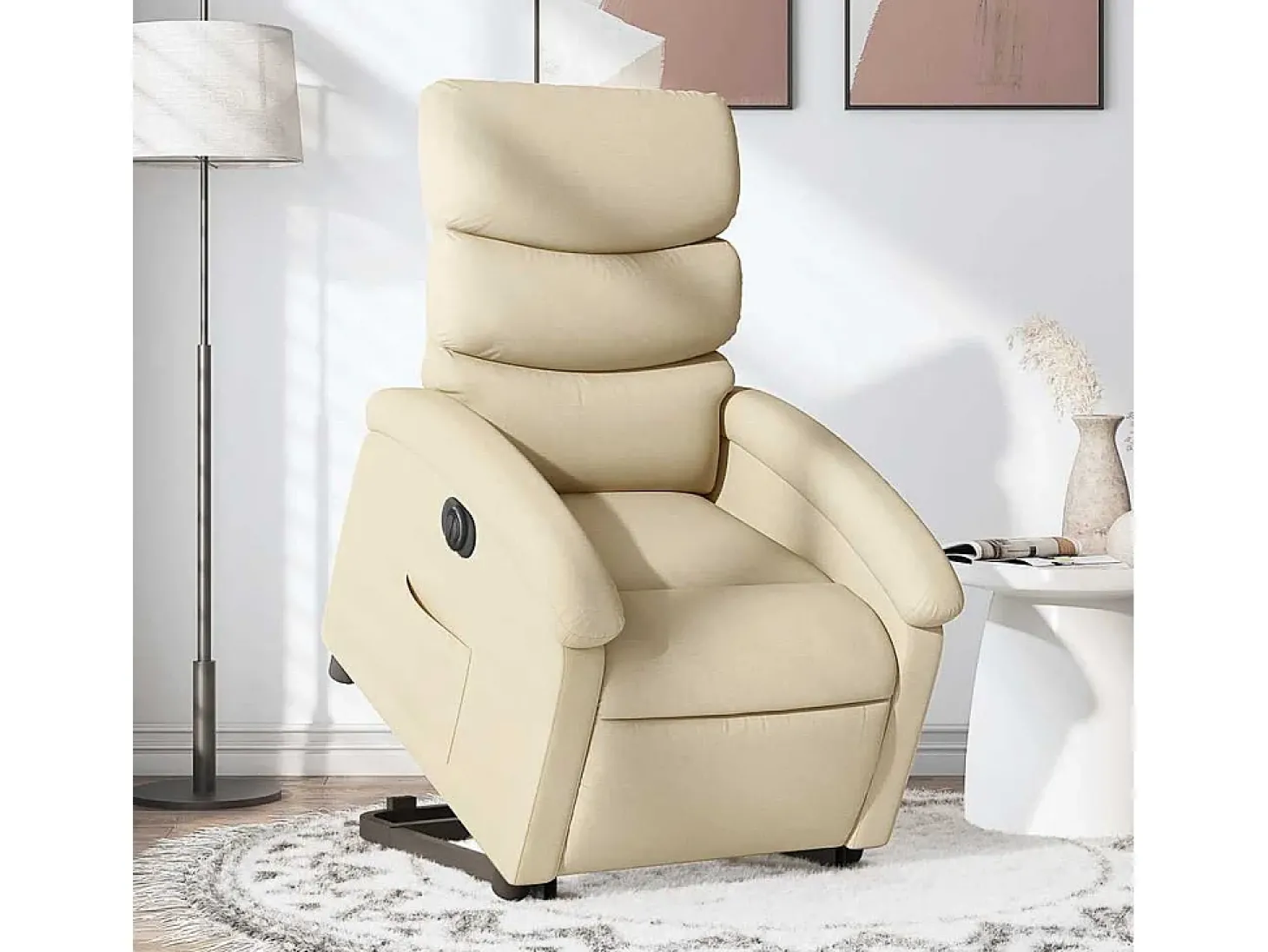 Poltrona Confortável | Poltrona reclinável elevatória elétrica tecido cor creme SHL355654