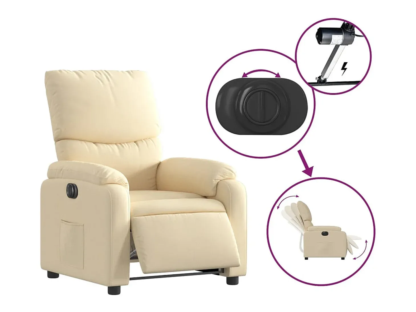Poltrona Confortável | Poltrona reclinável elétrica tecido cor creme SHL395101