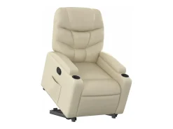 Poltrona Confortável | Poltrona reclinável elevatória couro artificial cor creme SHL878220