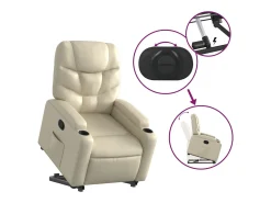 Poltrona Confortável | Poltrona reclinável elevatória couro artificial cor creme SHL878220