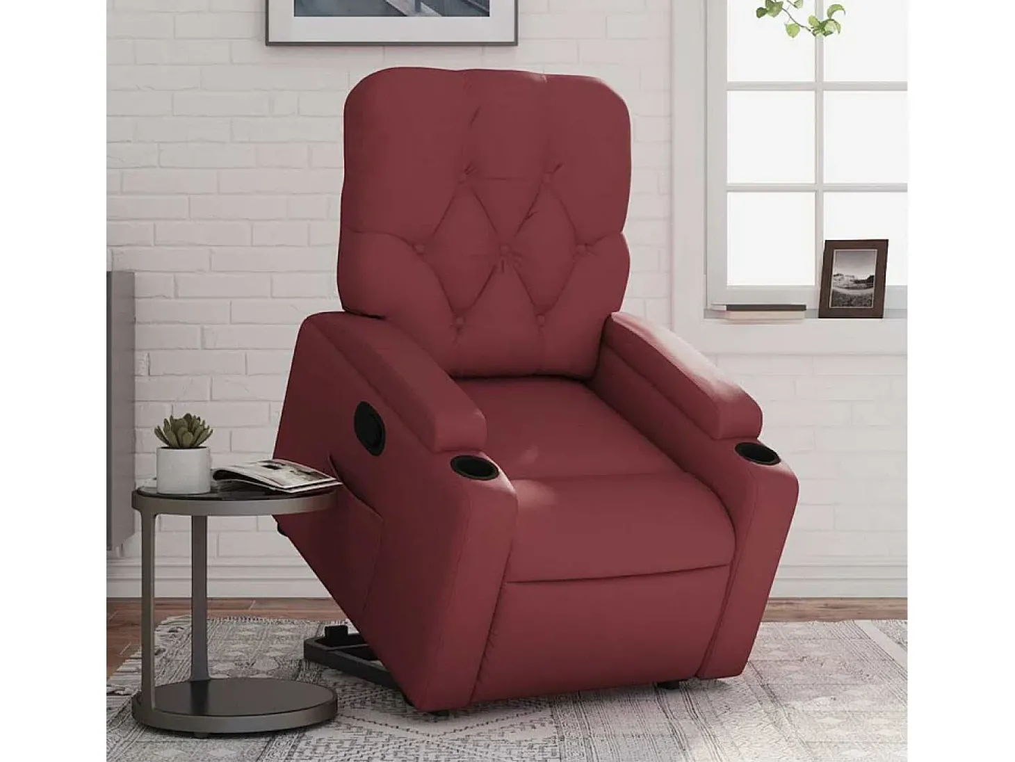 Poltrona Confortável | Poltrona reclinável elevatória couro artificial vermelho tinto SHL584279