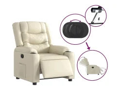 Poltrona Confortável | Poltrona reclinável elétrica couro artificial cor creme SHL5269