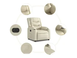 Poltrona Confortável | Poltrona reclinável elétrica couro artificial cor creme SHL5269