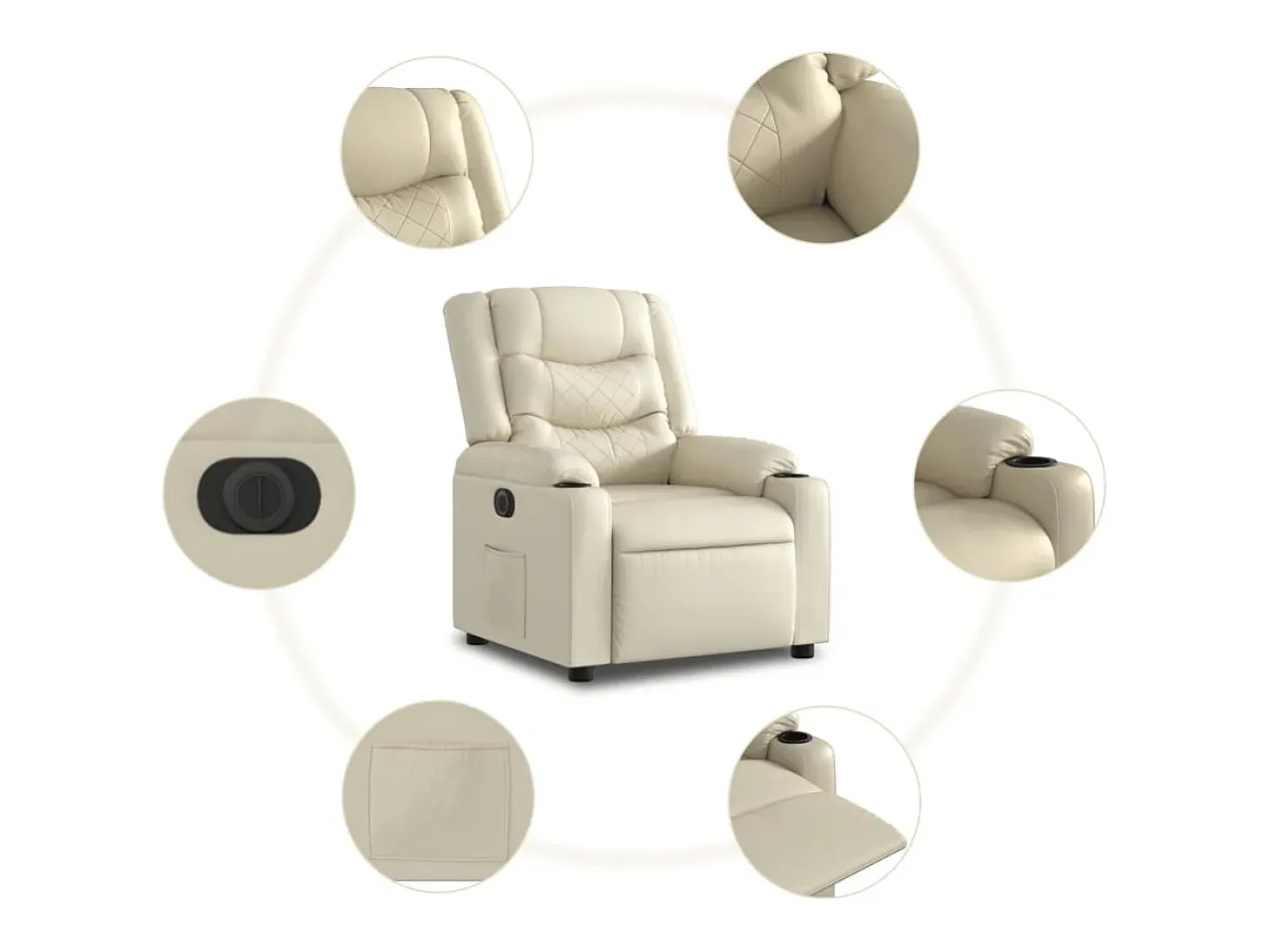 Poltrona Confortável | Poltrona reclinável elétrica couro artificial cor creme SHL5269