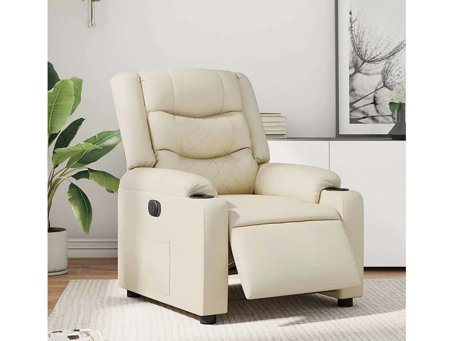Poltrona Confortável | Poltrona reclinável elétrica couro artificial cor creme SHL5269