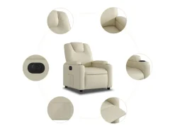 Poltrona Confortável | Poltrona reclinável elétrica couro artificial cor creme SHL982425