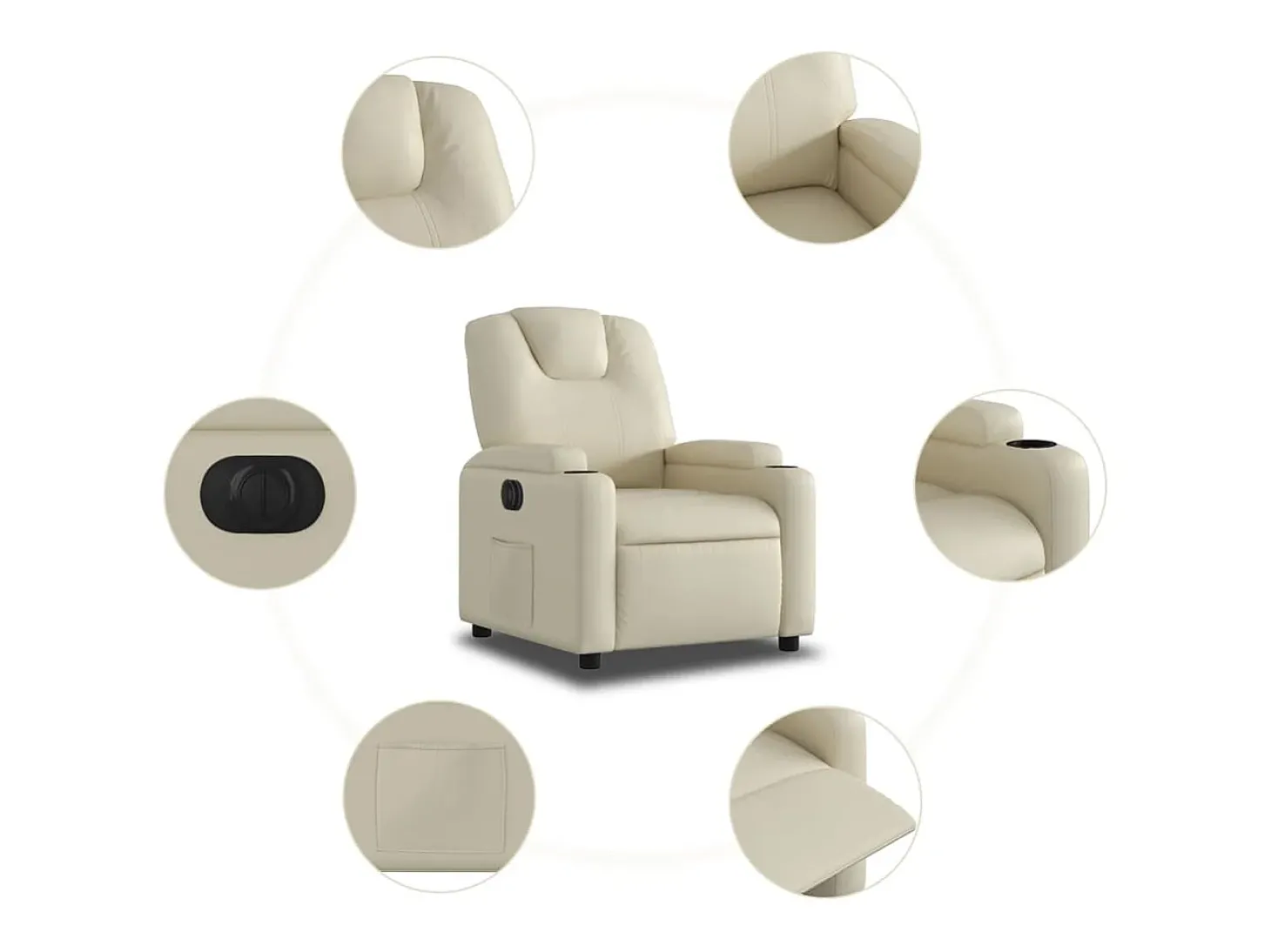Poltrona Confortável | Poltrona reclinável elétrica couro artificial cor creme SHL982425