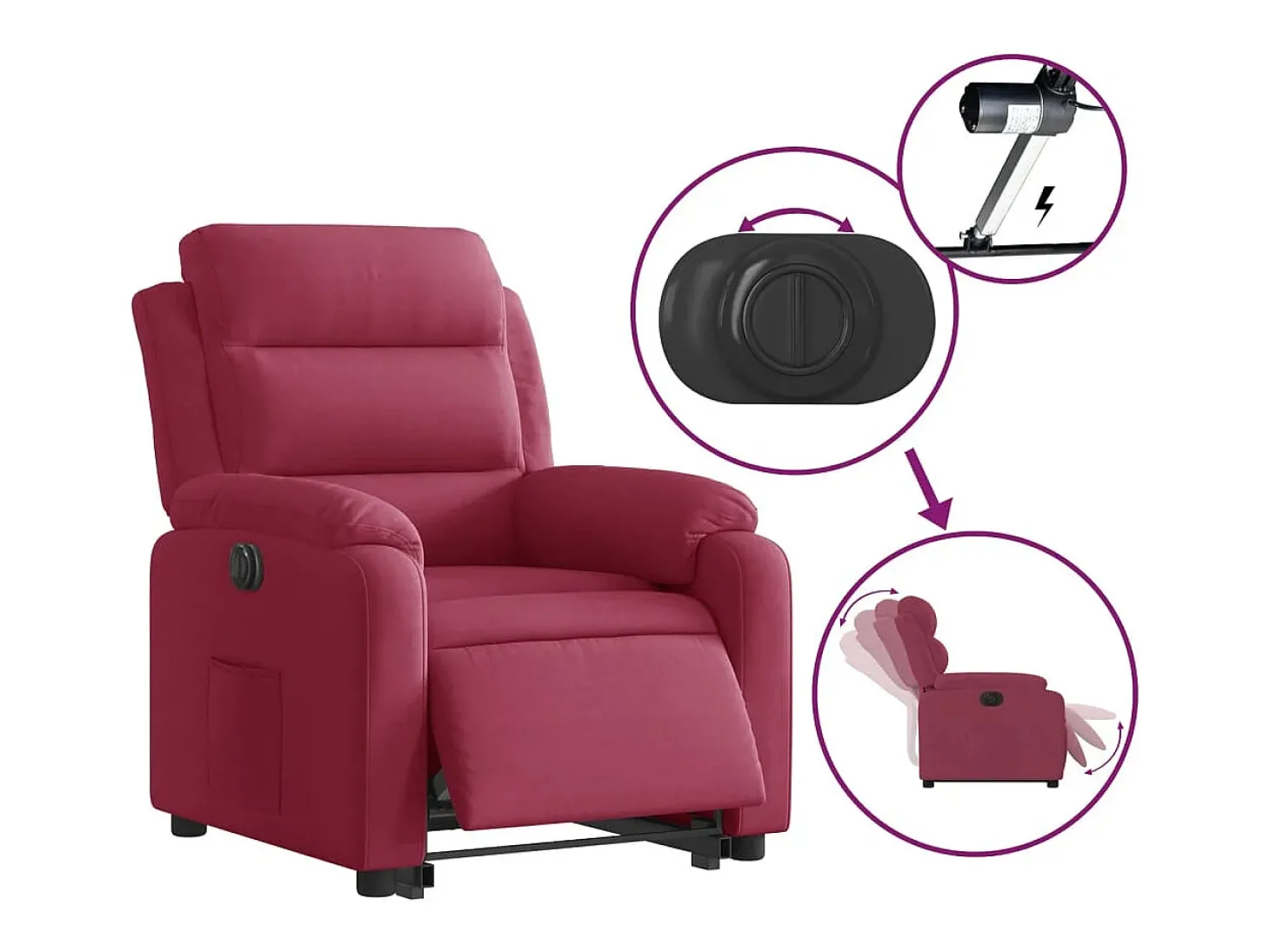 Poltrona Confortável | Poltrona reclinável elevatória elétrica veludo vermelho-tinto SHL329154