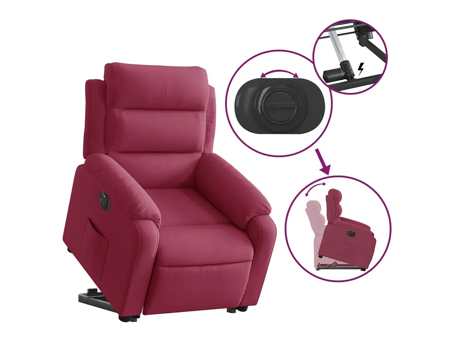 Poltrona Confortável | Poltrona reclinável elevatória elétrica veludo vermelho-tinto SHL329154