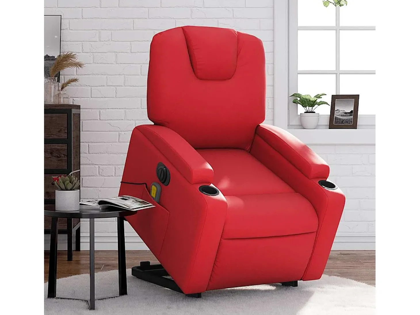 Poltrona Confortável | Poltrona reclinável elevatória elétrica couro artif. vermelho SHL339655