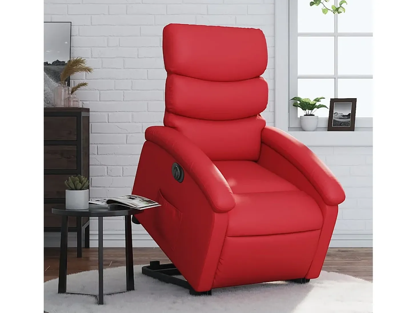Poltrona Confortável | Poltrona reclinável elevatória elétrica couro artif. vermelho SHL759223