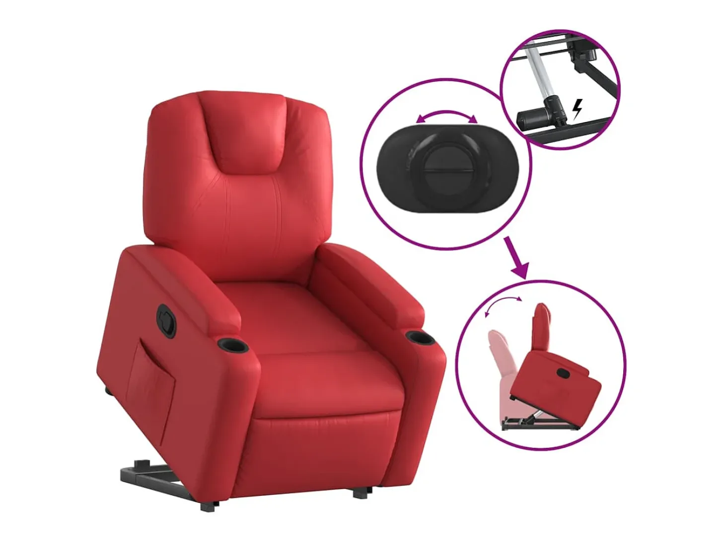 Poltrona Confortável | Poltrona reclinável elevatória couro artificial vermelho SHL400017