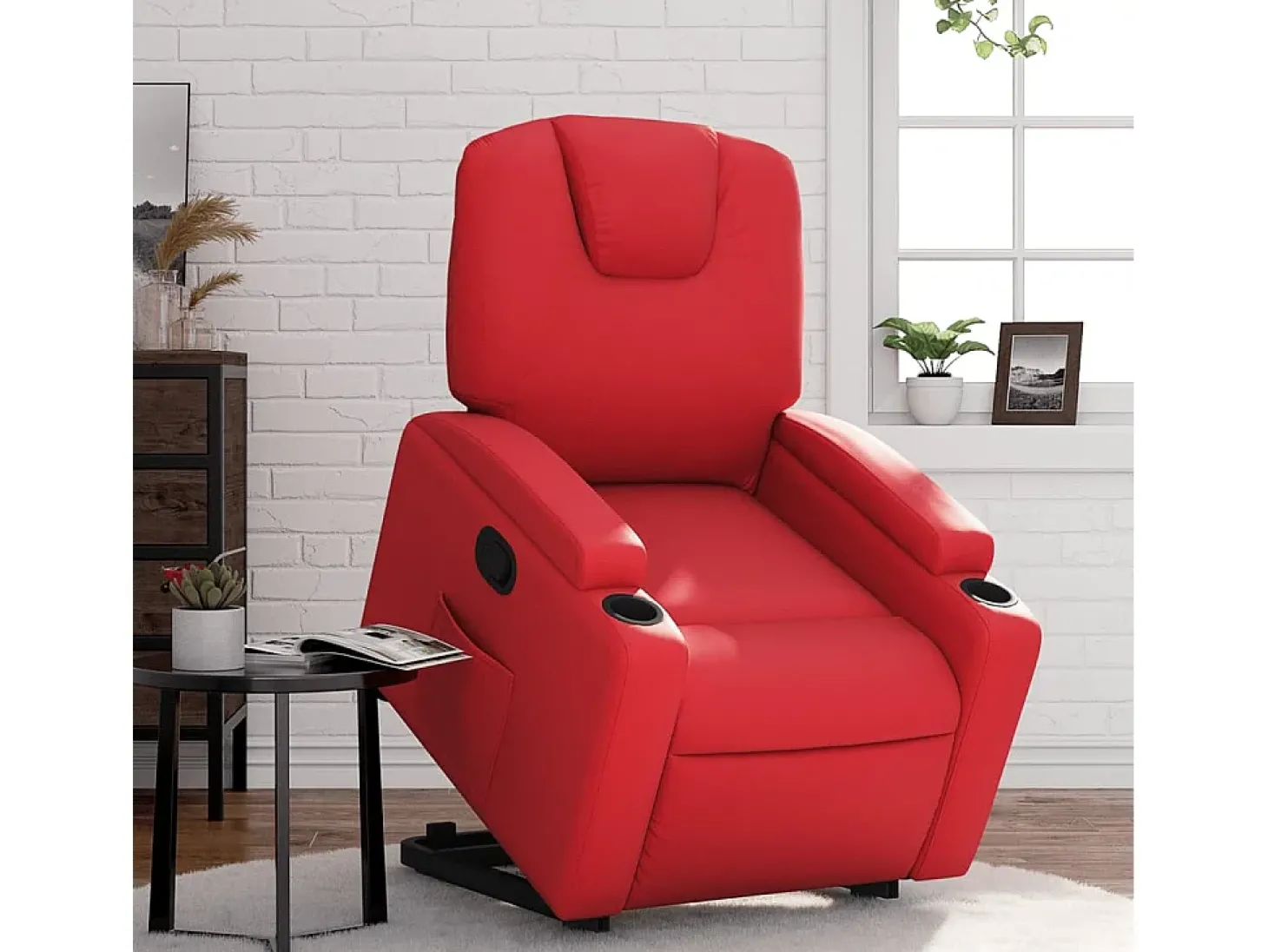 Poltrona Confortável | Poltrona reclinável elevatória couro artificial vermelho SHL400017