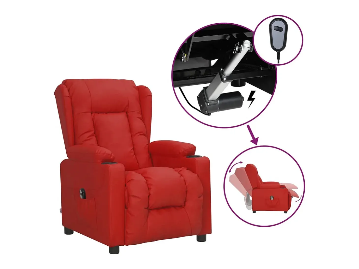 Poltrona Confortável | Poltrona reclinável elétrica couro artificial vermelho tinto SHL362615