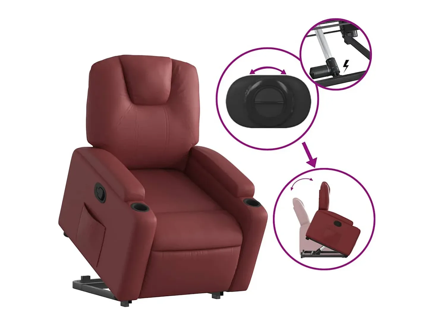 Poltrona Confortável | Poltrona reclinável elevatória couro artificial vermelho tinto SHL53598