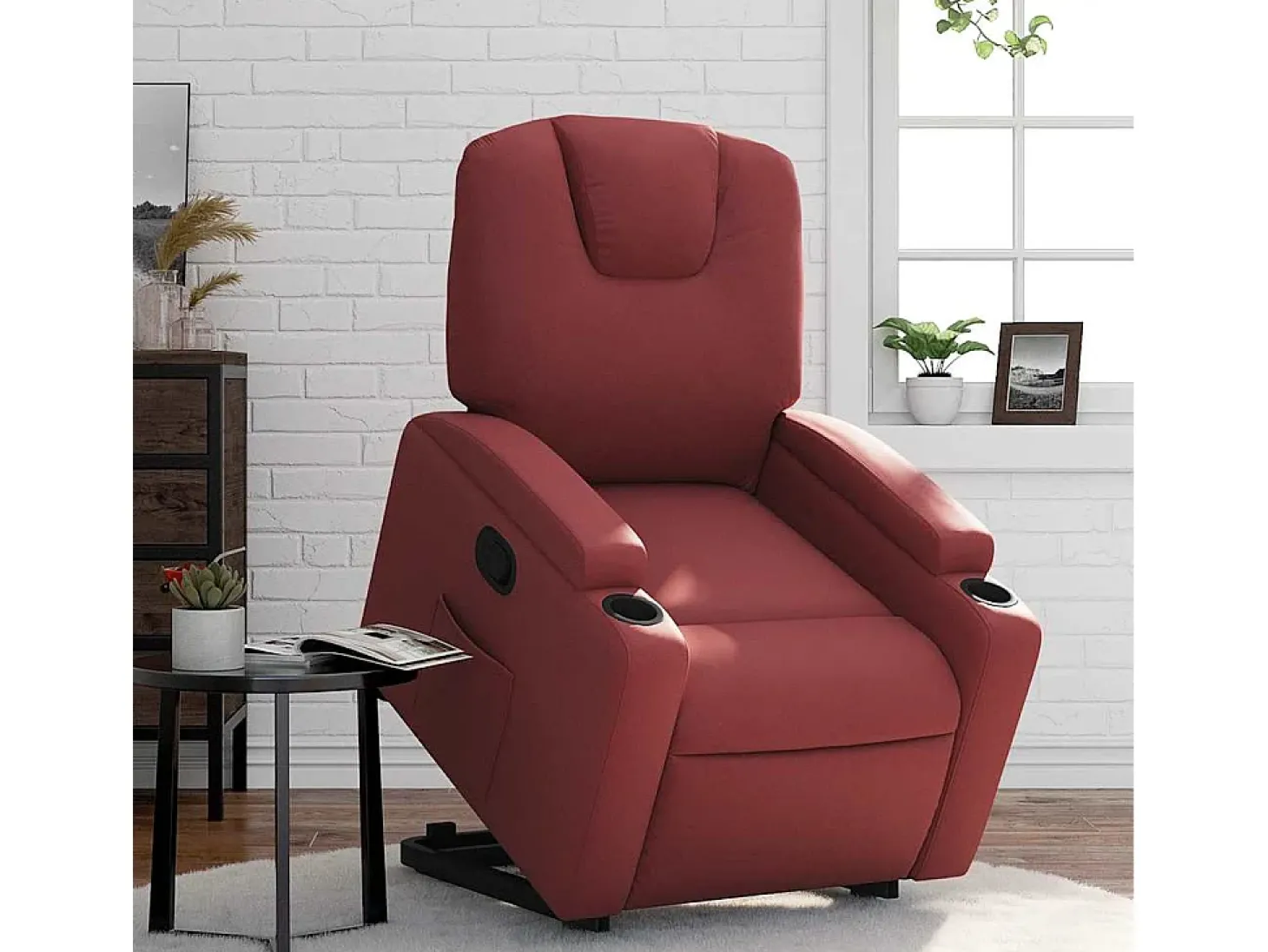 Poltrona Confortável | Poltrona reclinável elevatória couro artificial vermelho tinto SHL53598