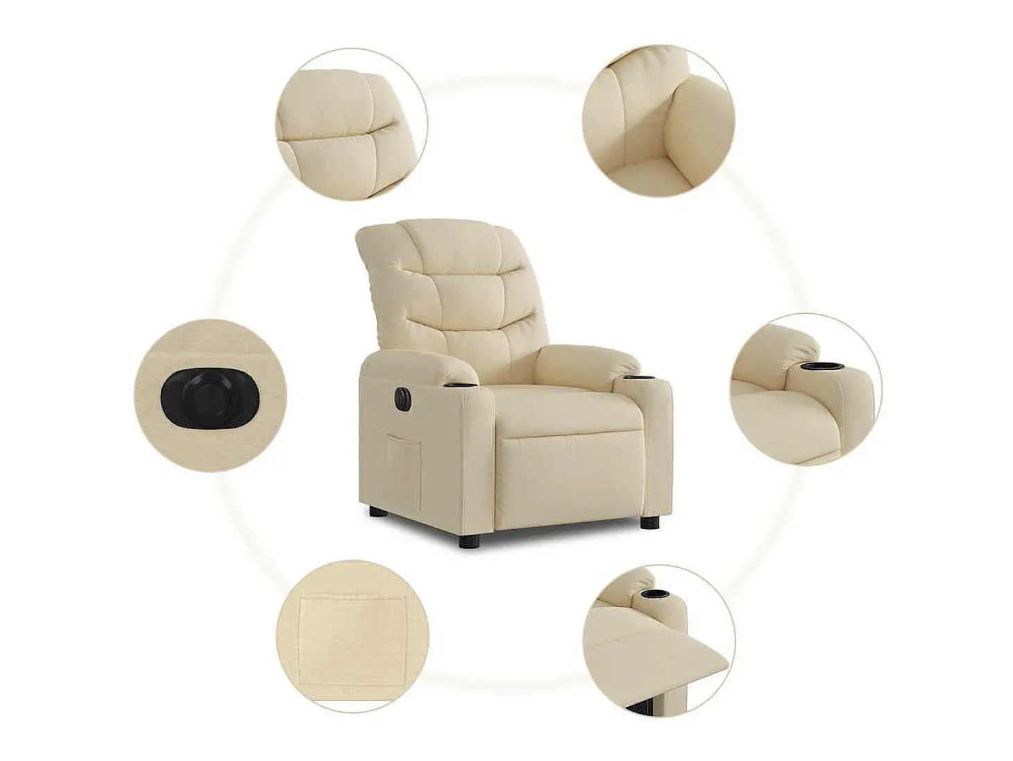 Poltrona Confortável | Poltrona reclinável elétrica tecido cor creme SHL456145