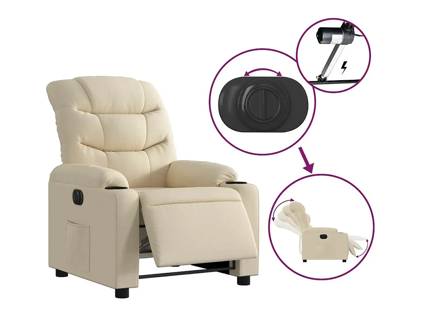 Poltrona Confortável | Poltrona reclinável elétrica tecido cor creme SHL456145